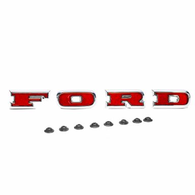 FORD Grille Letters | Chrome + Deep Red Inserts | 67-77 Ford Bronco